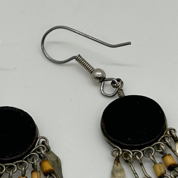 Vintage Southwestern Dangle Earrings Hand Painted Tribal Boho Geometric Fringe - Picture 11 of 13